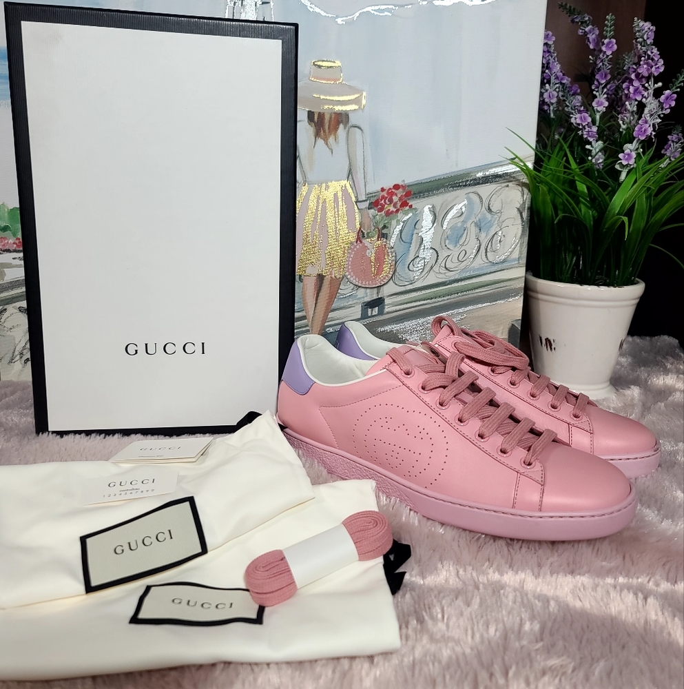 GUCCI interlocking GG Ace  womens sneakers in pink/purple